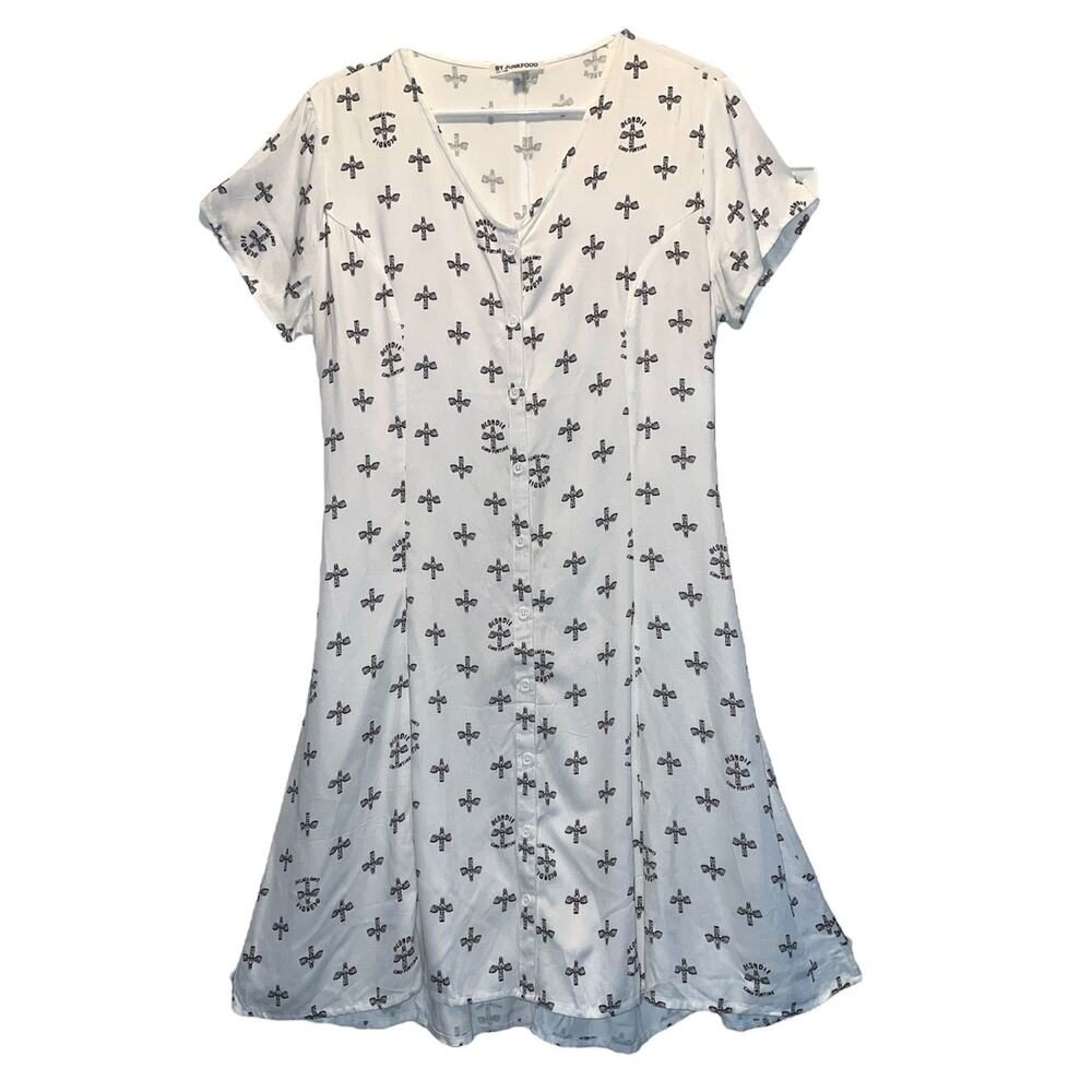 Rock by Junkfood White Button Front Blondie Camp Funtime Print Dress Large